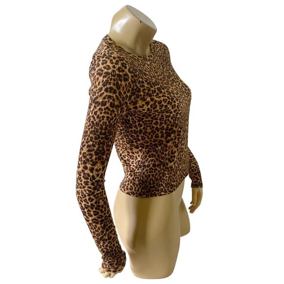 WINDSOR Womens Size Large Animal Print Long Sleeve Crew Neck Crop Top Shirt - Picture 3 of 7